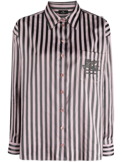 Etro Pegaso-embroidered Striped Shirt In Pink