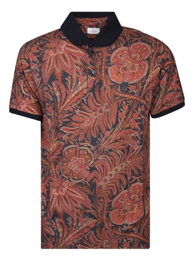 Etro Paisley Print Bordeaux Polo Shirt In Blue