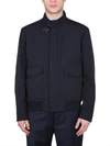 Fay High Collar Ribbed Hem Jacket In Blue