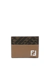 Fendi Leather And Ff Canvas Squared Card Holder Accessories In Brown