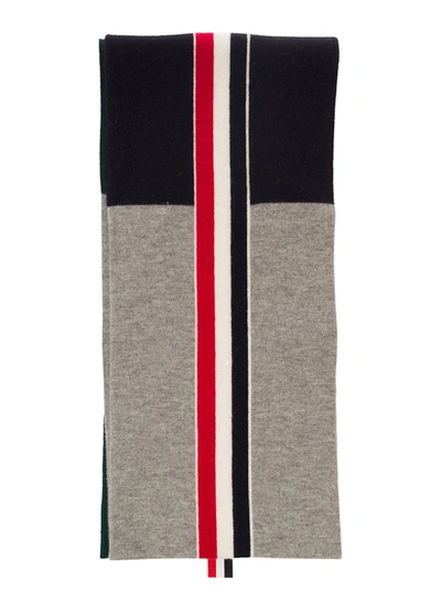 Thom Browne Multicolor Scard With Intarsia Stripe In Wool Man In Grey