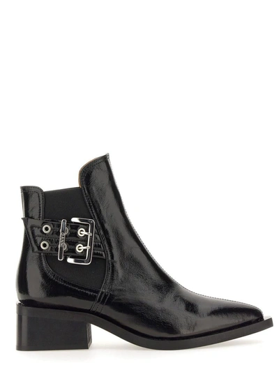 Ganni Chunky Buckle Chelsea Boots Naplack In Black
