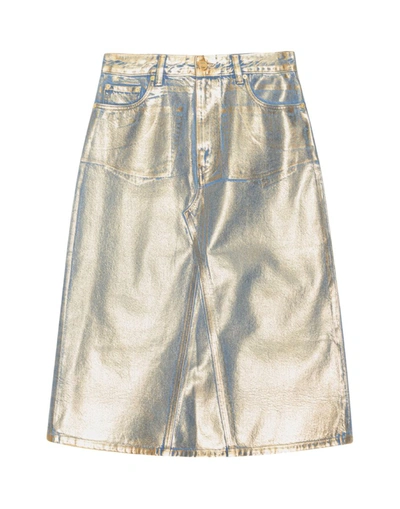 Ganni Gold Denim Midi Skirt