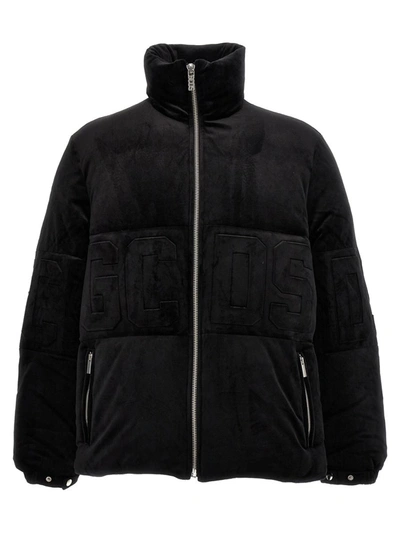 Gcds Logo Band Velvet Down Jacket In Black