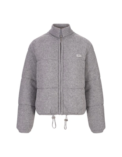 Gcds Cable-knit Zip-up Bomber Jacket In Grey