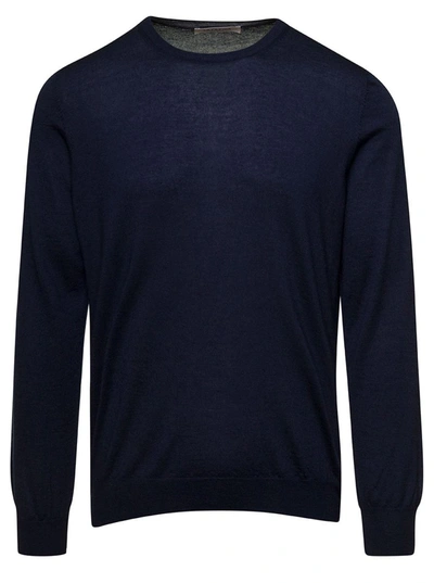 La Fileria Blue Crewneck Long Sleeve Jumper In Cashmere And Silk Man In Black