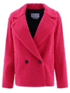 Harris Wharf London Textured Fabric Double-breasted Coat With Notched Lapels In Fuchsia