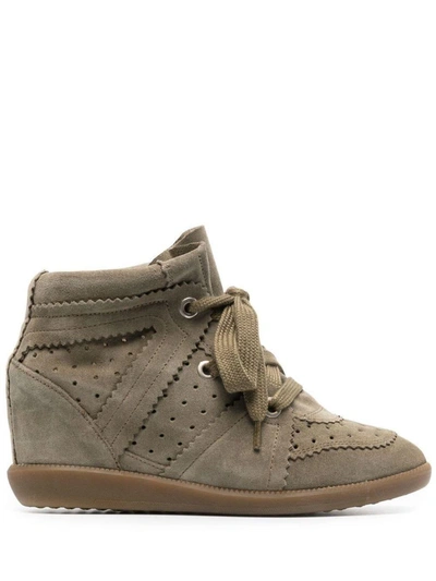 Isabel Marant 80mm Bobby Suede Wedge Trainers In Green