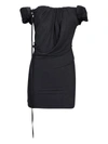Jacquemus Ciceri Off-the-shoulder Draped Cupro Mini Dress In Black