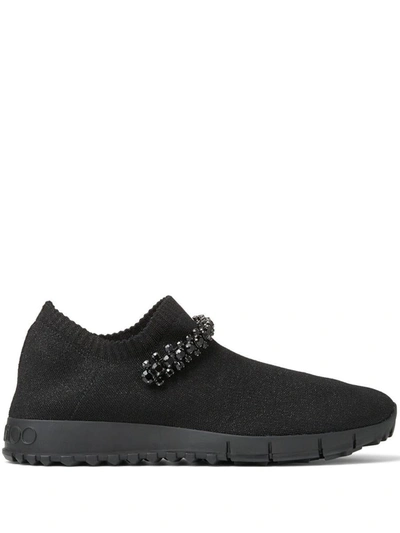 Jimmy Choo Womens Black Verona Crystal-embellished Knitted Trainers