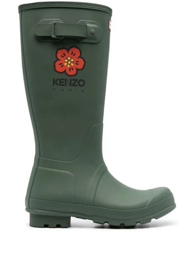 Kenzo X Hunter Boke Flower-print Wellington Boots In Dark Khaki