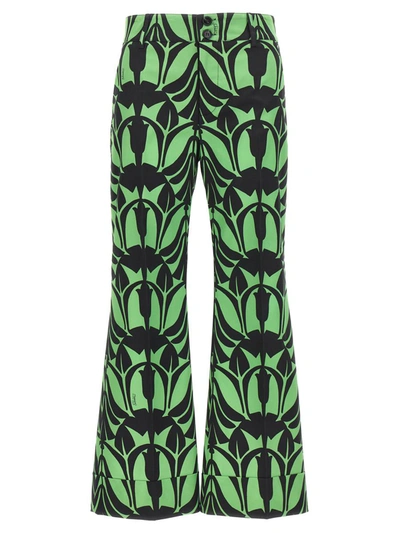 La Doublej Graphic-print Cropped Trousers In Patterned Green