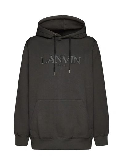 Lanvin Logo Embroidered Drawstring Hoodie In Black