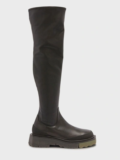 Off-white Knee-length Leather Boots In Black