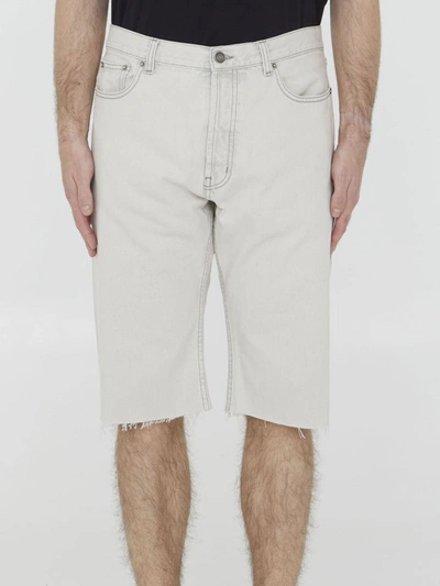 Saint Laurent Knee-length Denim Shorts In Grey