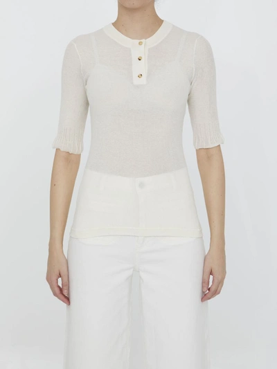 Bottega Veneta Underpinning Light Ribbed Cotton Top In White