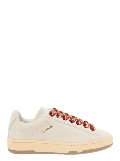 LANVIN 'LITE CURB' WHITE LOW TOP SNEAKERS WITH OVERSIZED MULTICOLOR LACES IN LEATHER WOMAN