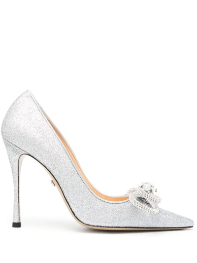 Mach & Mach Double Bow Glittered Pumps In Silver