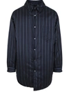 Maison Margiela Oversized Padded Striped Matte-satin Overshirt In Blue