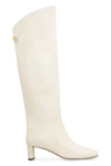 Maison Skorpios 50mm Knee-high Leather Boots In Panna