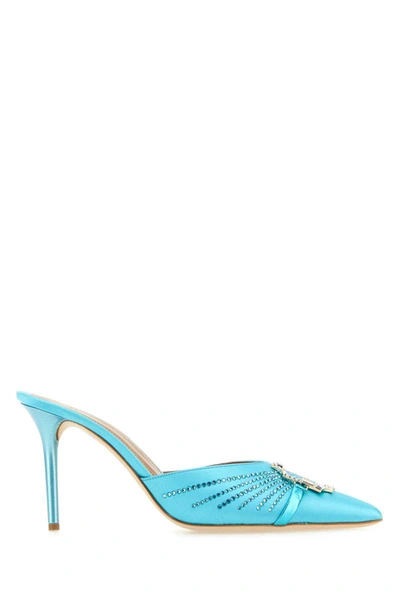 Malone Souliers Woman Embellished Satin Mules In Cyan