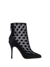 Manolo Blahnik Mukinka 105 Satin-trimmed Polka-dot Mesh Ankle Boots In Blck