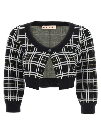 Marni Check Cardigan Sweater, Cardigans White/black In Multi