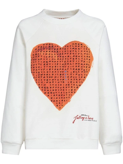 Marni Heart-print Cotton Sweatshirt In White