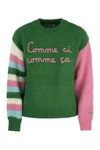 Mc2 Saint Barth Slogan-embroidered Patterned-jacquard Jumper In Green