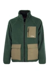 Mc2 Saint Barth Man Green Sherpa Jacket With Check Patch Pockets In Green