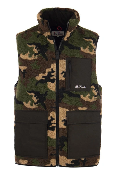 Mc2 Saint Barth Sherpa Waistcoat With Patch Pockets In Military Green