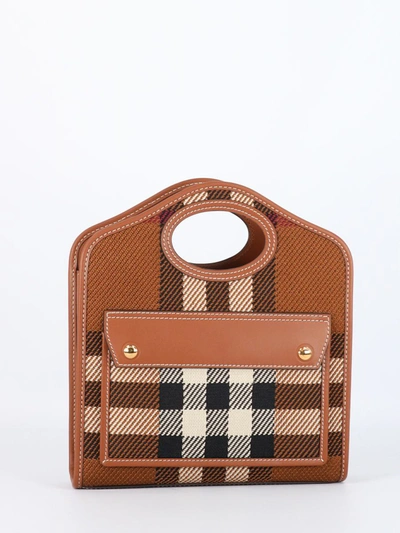 Burberry Mini Check Pocket Bag In Brown