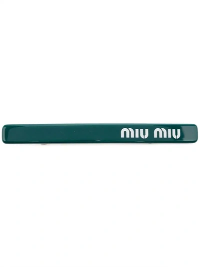 Miu Miu Logo-print Hair Clip In Laguna+bianco