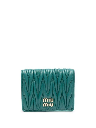 Miu Miu Matelassé Leather Wallet In Laguna