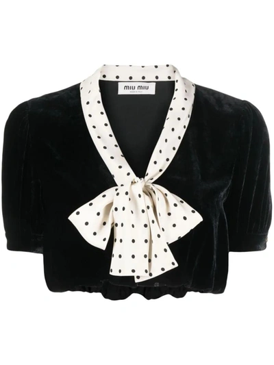 MIU MIU MIU MIU VELVET CROPPED BLOUSE