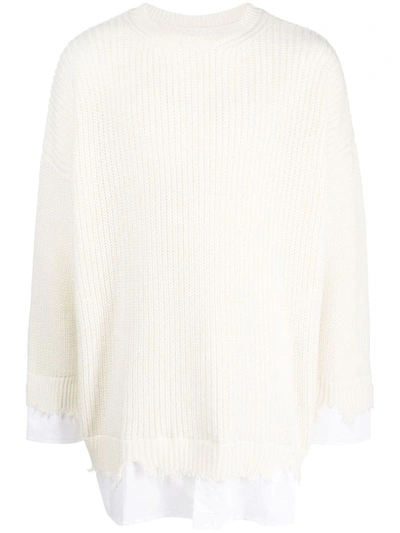 Mm6 Maison Margiela Layered Distressed Crochet-knit Jumper In White
