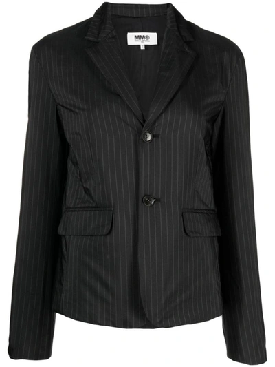 Mm6 Maison Margiela Pinstripe Padded Suit Jacket In Black