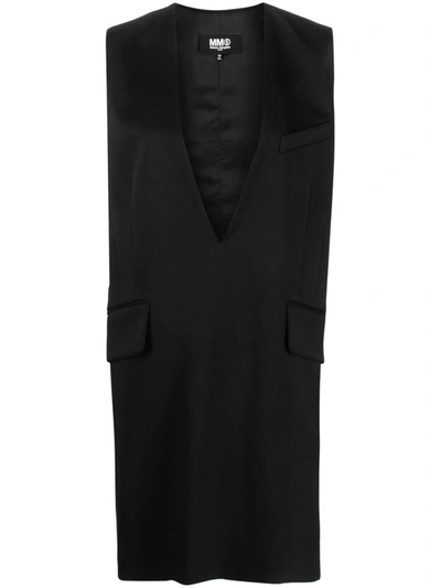 Mm6 Maison Margiela V领无袖短款连衣裙 In Black