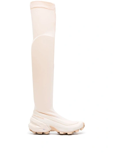 Mm6 X Salomon Chunky Over The Knee Boots In Nude & Neutrals