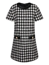 Moschino Button-embellished Houndstooth Wool-blend Tweed Mini Dress In Black