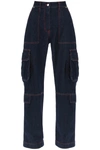 Msgm Cotton Denim Cargo Pants In Blue