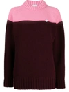 Patou Maroon Wool Two-tone Knitted Jumper In Ruby