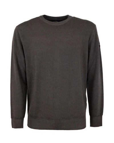Paul & Shark Merino Extrafine Wool Crewneck Sweater In Brown