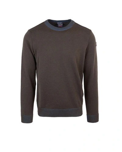 Paul & Shark Merino Extrafine Wool Crewneck Sweater In Brown