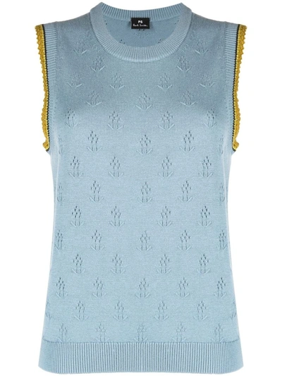 Paul Smith Crew-neck Sleeveless Knitted Top In Petrol Blue