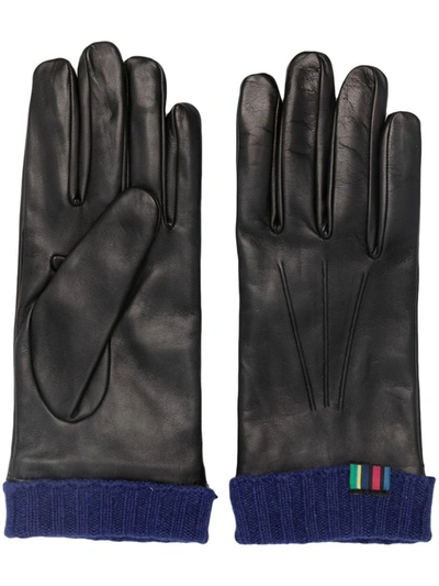 Paul Smith Logo-embroidered Leather Gloves In Black