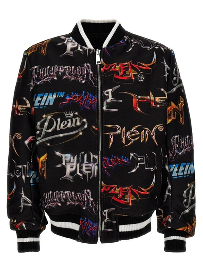 Philipp Plein Lettering Reversible Bomber Jacket In Black