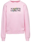 MAISON KITSUNÉ PINK CREWNECK SWEATSHIRT WITH FRONT LOGO PRINT IN COTTON WOMAN