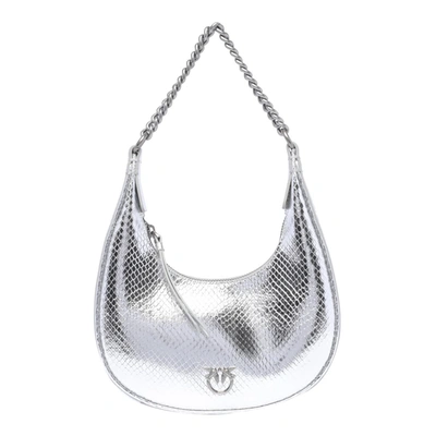 Pinko Brioche Metallic-effect Hobo Bag In Silver