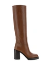Prada Leather Knee-length Boots Block Heel In Cognac